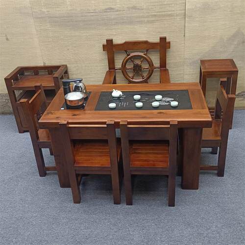 老船木茶桌椅组合纯实木功夫茶台中式家俱小型客厅办公室阳台茶几 - 图3