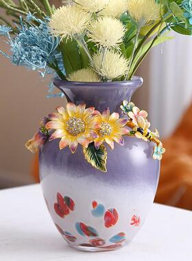 厂家直销中古风手工渐变粉紫色玻璃花瓶轻奢风桌面居家鲜花瓶