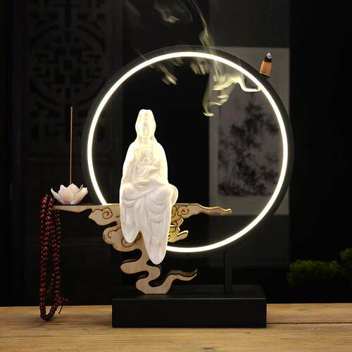 禅意灯观音菩萨陶瓷白佛像摆件客厅办公室摆设工艺品白瓷工艺礼品 - 图1
