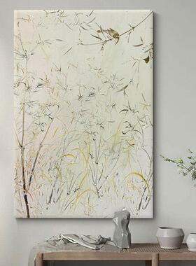 网红客厅新式挂中装大芬村中古手绘丙烯玄关肌理饰壁画抽画象子竹
