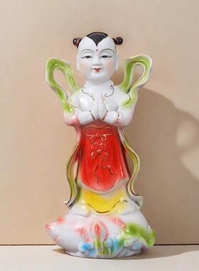 陶瓷金童玉女佛像童男童女神像家用观音善财童子龙女摆件