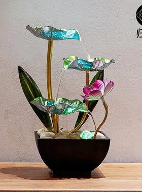 新款中式流水摆件家用客厅荷花小型循环加湿生财办公茶桌装饰礼品