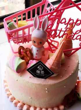 日系粉色少女心迷你购物车小推车桌面摆件粉扑收纳架拍照道具礼物