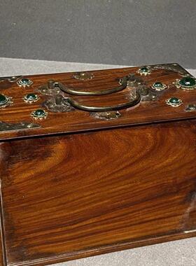 复古玩杂项草花梨木带抽屉提梁柜老物收藏老式首饰盒官箱宝盒