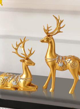 树脂工艺品新中式家居客厅摆件高档酒柜玄关鹿装饰品乔迁开业礼品