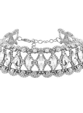 欧美性感超闪脖子颈链女个性时尚水钻镂空花项链新娘婚纱摄影配饰