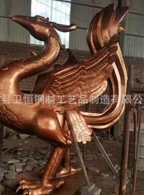 大型纯铜凤凰摆件园林景观雕塑纯黄铜金凤凰金属工艺品摆件