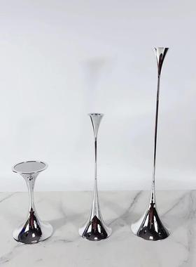 现代轻奢银色电镀金属烛台摆件样板间售楼处客厅餐厅餐厅软装饰品