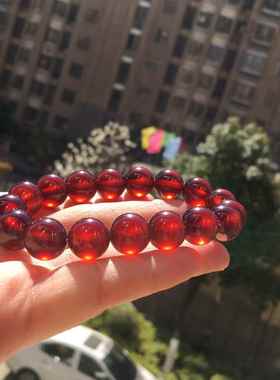 新品天然橙红色石榴石手链女款单圈圆珠手串珠串晶体通透规格12.2