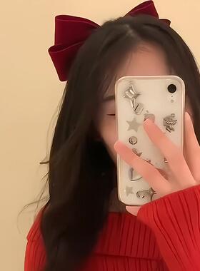 红色丝绒蝴蝶结飘带弹簧夹发夹