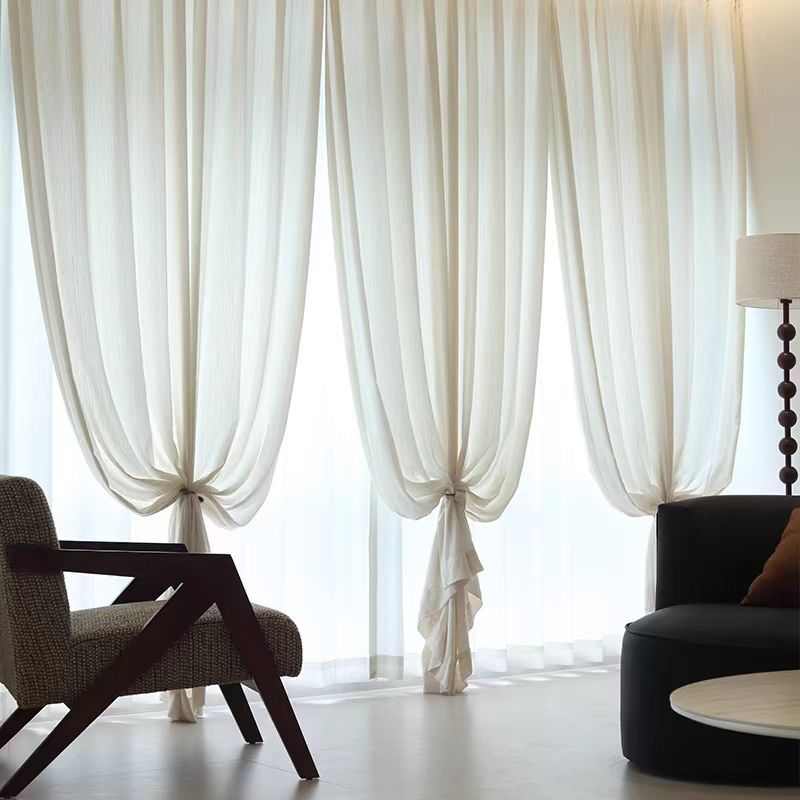 扶风纱透光不透人亚麻色窗帘窗纱阳台客厅原木中古风黑边成品纱帘 - 图0