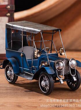 欧式复古铁艺老爷车摆创意家居桌属GKZ面汽车模型件装饰件金工艺