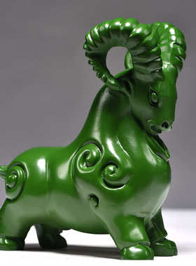 绿色木质羊生肖羊摆件实木山羊客厅补角玄关装饰开业新居工艺礼品