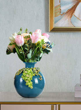 轻奢珐琅彩艺术花瓶摆件家用客厅桌面干花插花摆设创意个性装饰品