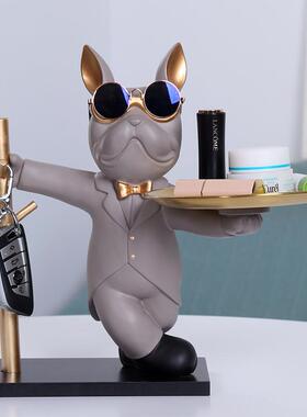 跨境货源家居收纳卡通法斗犬摆件钥匙架托盘客厅装饰品树脂工艺品