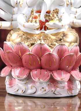 10寸-42寸陶瓷坐莲真金千手观音菩萨佛像手绘摆件保平安镇宅