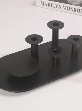 现代简约磁铁烛台样板房茶几餐厅餐桌黑白色金属创意蜡烛桌面摆件