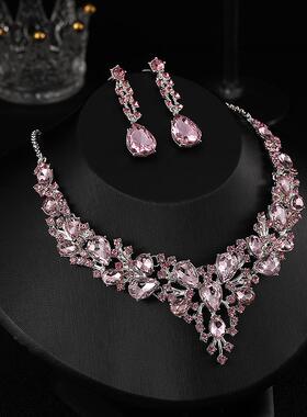 大气新娘项链耳环锆石结婚饰品套装婚纱晚礼服配饰婚礼宴会首饰