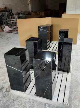 天然黑白根大理石底座摆件酒店商场销售中心工艺品雕刻平台底座墩