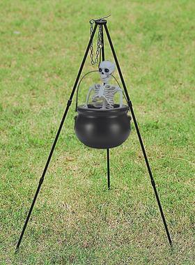 篝火三脚架上的女巫大锅万圣节装饰户外场景布置黑色塑料碗装饰