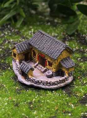 彷古覆古茅草屋农家小院彷真房屋 微景观鱼缸盆景DIY装饰造景配件