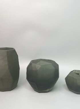 异形感磨器刻插花高级简约玻璃摆件花瓶磨砂灰色几何琉璃水培现代