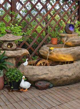 假山喷泉景观室外鱼缸造景户外阳台小鱼池庭院流水摆件循环水落地