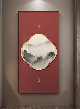 新中式入户玄关装饰画大气山水画水墨画酒店走廊过道壁画楼梯挂画