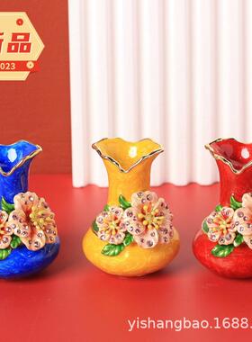新品金属珐琅首饰盒新中式复古手工艺品创意花瓶桌面摆件家居饰品