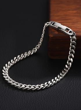 罗泰老银匠925银古巴手链男女士款情侣简单大方男生手饰生日礼物