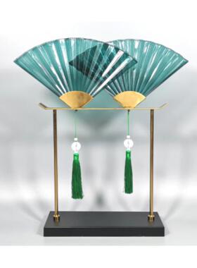 中式扇子摆件样板房售楼品处大厅玄JXS桌面电视柜软装工关饰艺品