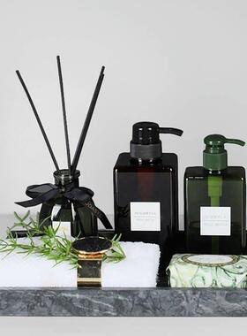 样板房洗手间卫生间浴室香薰道具香水毛巾大理石托盘饰品摆件套装