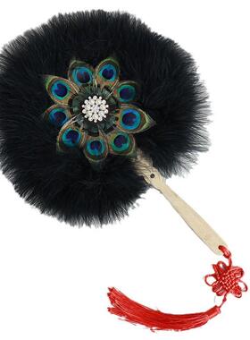 厂家直销孔雀羽毛扇汉式婚礼手持圆扇舞台表演扇剧组拍摄表演圆扇