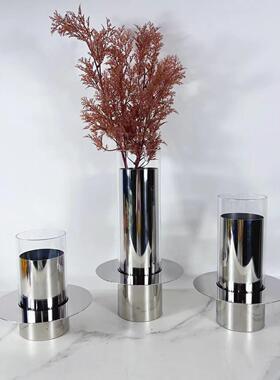 现代简约几何层叠关玻5826璃花器花摆件轻瓶奢样板房售楼玄金属饰