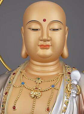 台湾纯铜彩绘地藏王菩萨九华山地藏菩萨佛像家用供奉娑婆三圣摆件