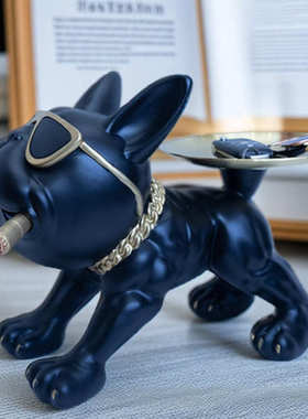 法斗犬收纳托盘放钥匙摆件玄关门口壁柜鞋柜高档装饰乔迁新居礼品