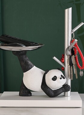 架熊猫入户xm玄关柜钥收纳托匙盘摆件礼支客厅家居装饰品乔迁新居