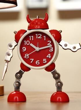 创意机器人闹钟学生学习自律时钟卡通儿童专用床头钟静音个性摆件