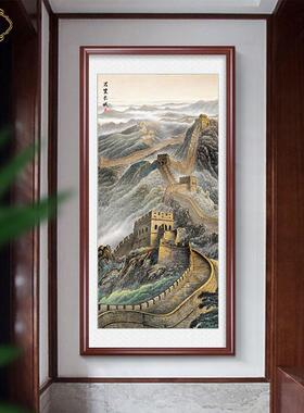 网红万里长靠图玄关装饰画画画山水山客厅竖版风城景壁画走廊过道