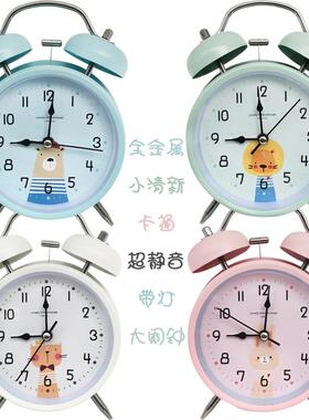 厂家4寸大号金属静音打铃闹钟 夜光指针带夜灯 儿童学生闹钟