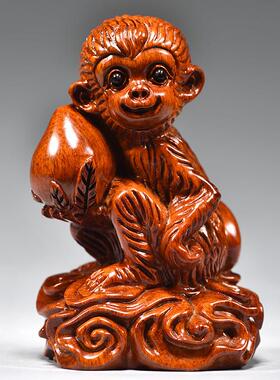 花梨木雕猴子摆件三合十二生肖猴木头猴家居客厅办公室装饰工艺品