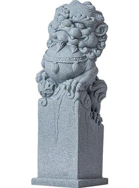 新中式家居客厅玄关桌面装饰摆件青砂石瑞兽狮子大号招财鱼缸造景