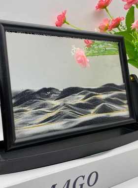 外贸出口批发8寸方形支架旋转款流沙画玻璃工艺礼品家居装饰解压