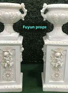 欧式天使罗马柱玫瑰盆复古玻璃钢花盆柱子婚庆道具舞台路引迎宾区