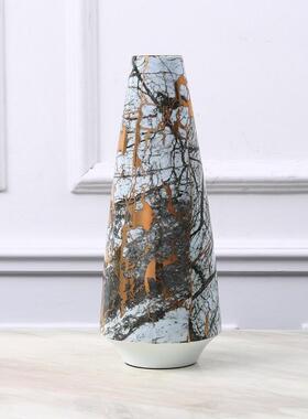 简约现代灰金陶瓷花瓶摆件样板房家居客厅书房软装台面工艺品摆设