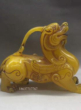 琥珀金珀蜜蜡貔貅中式摆件 家居招财客厅装饰品摆饰带荧光