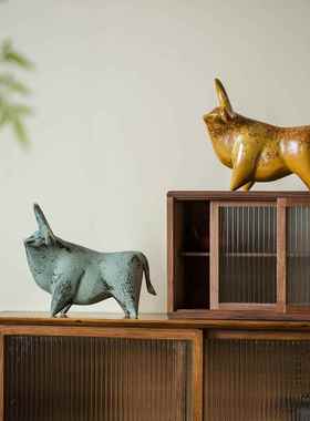 景德镇生肖陶瓷牛摆件牛转乾坤高端艺术雕塑礼品办公室玄关柜书房