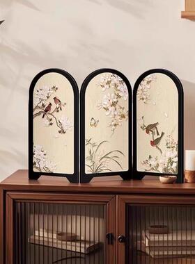 新中式花鸟屏风桌面摆件创意装饰画中古风摆画可折叠礼物2025新款