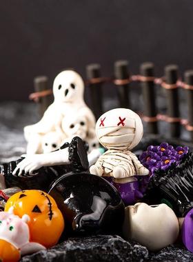 微景观万圣节摆件木乃伊骷髅头巫师无脸怪幽灵南瓜手办盲盒装饰品