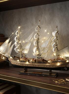 百诺实木帆船模型摆件 轻奢欧式客厅装饰工艺品 80A尺寸帆船模型